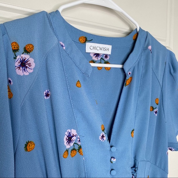 CHICWISH BLUE PINEAPPLE PRINT MINI DRESS SM - Picture 5 of 9